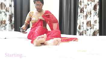 Desi housewife in red saree gets fucked by stepson in Indian Hindi video